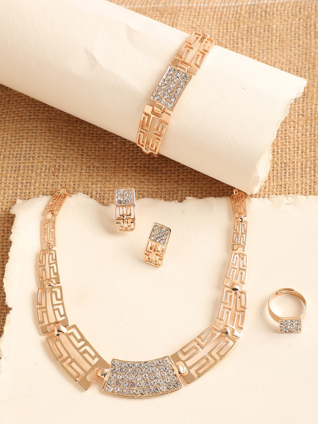 SOHI Women Gold-Plated White Stone Studded Jewellery Set