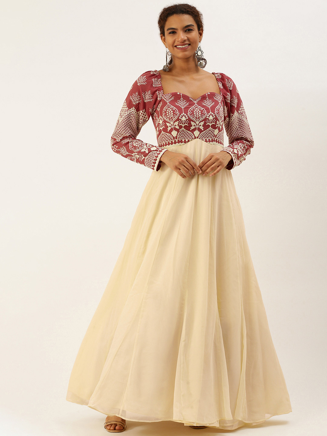 Ethnovog Embroidered Georgette Ethnic Gown
