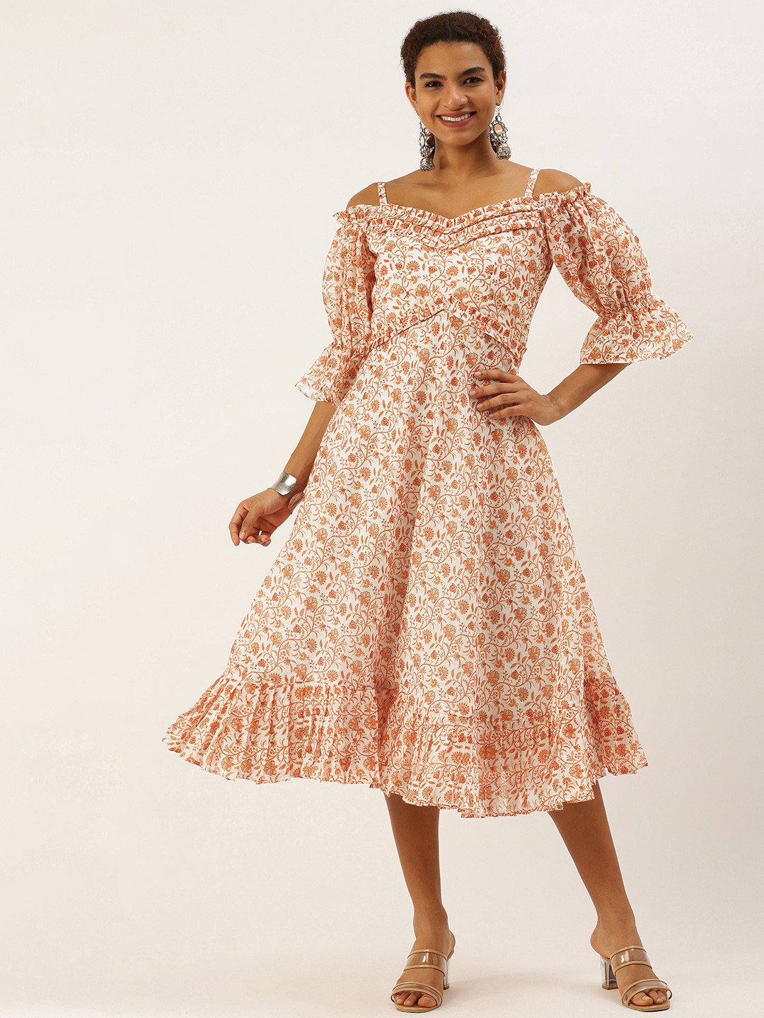 Ethnovog Art Silk Digital Print A-Line Midi Dress