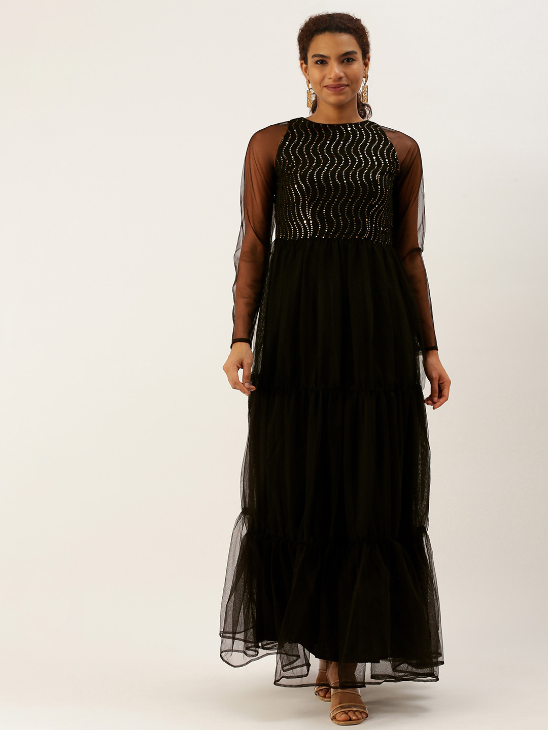 Ethnovog Net Sequinned Ethnic Gown