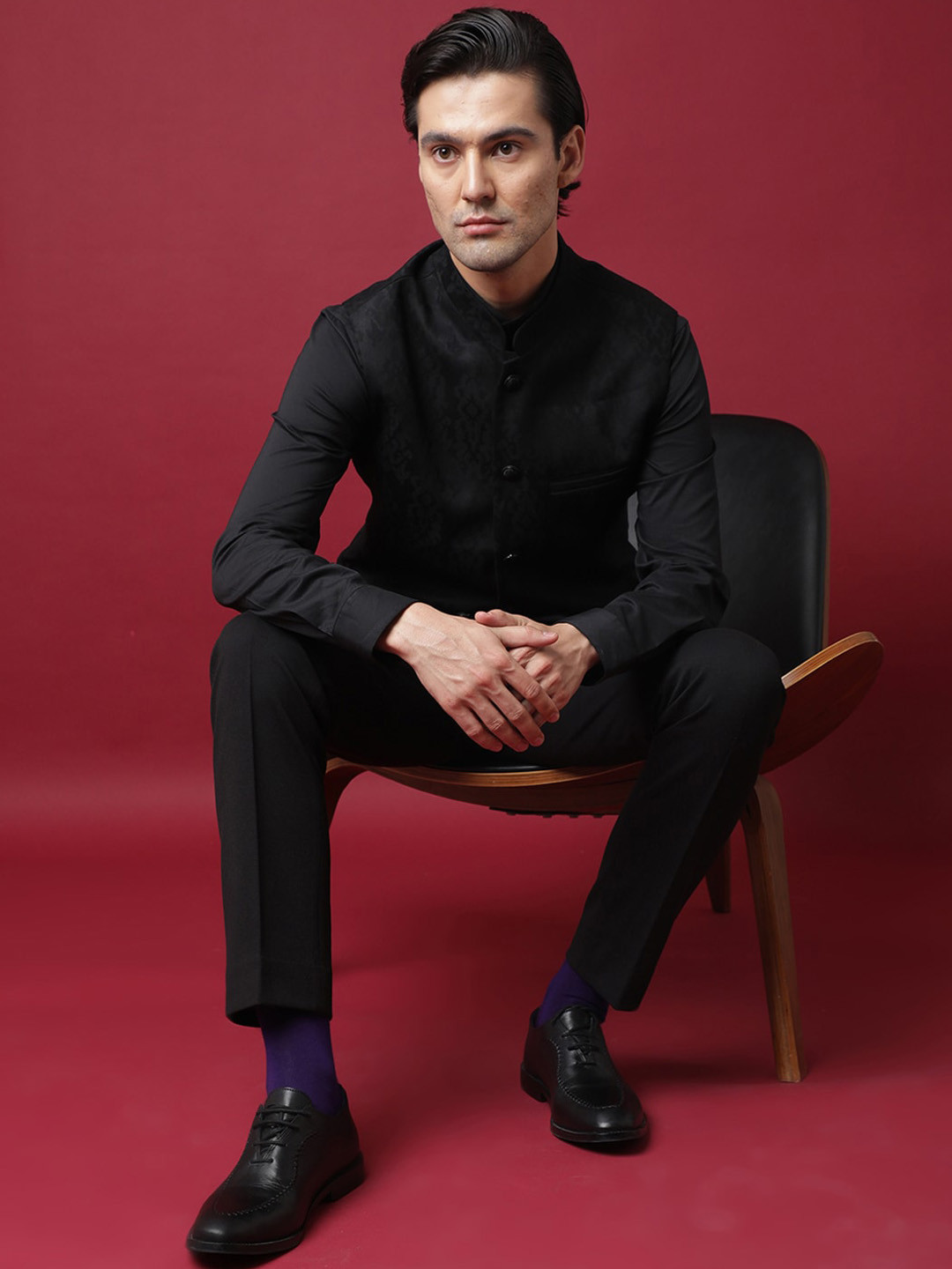 RARE RABBIT Men Corti Slim Fit Woven-Design Nehru Jacket