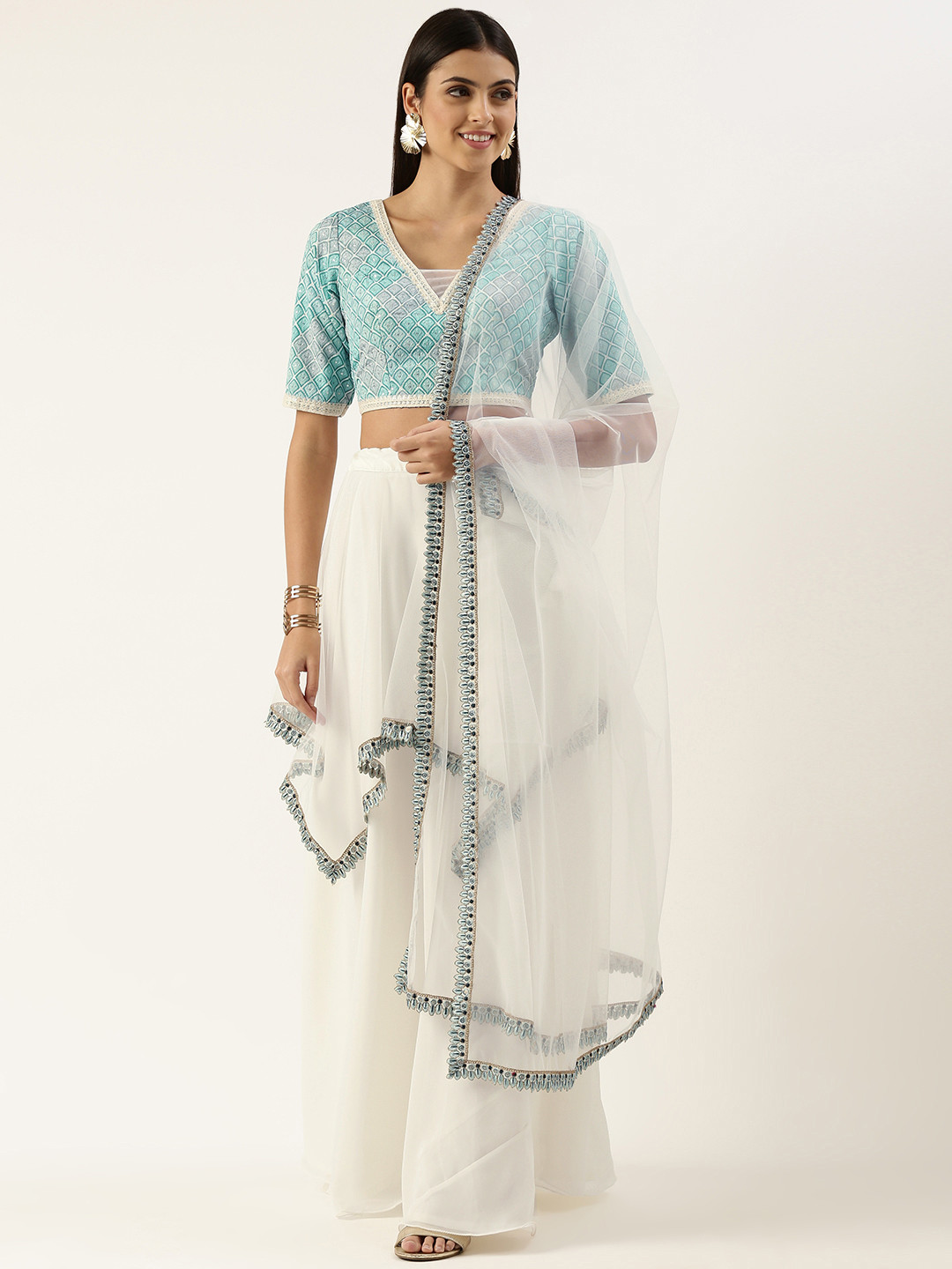 Ethnovog Embroidered Sequinned Ready to Wear Lehenga  Blouse With Dupatta