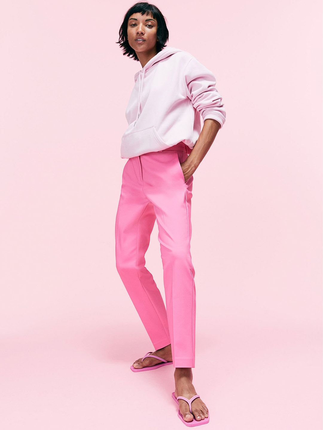 Buy H&M Women Pink Cigarette Trousers - Trousers for Women