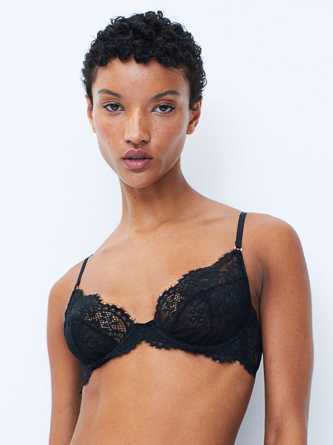 H&M+ Padded underwired lace bra - Red - Ladies