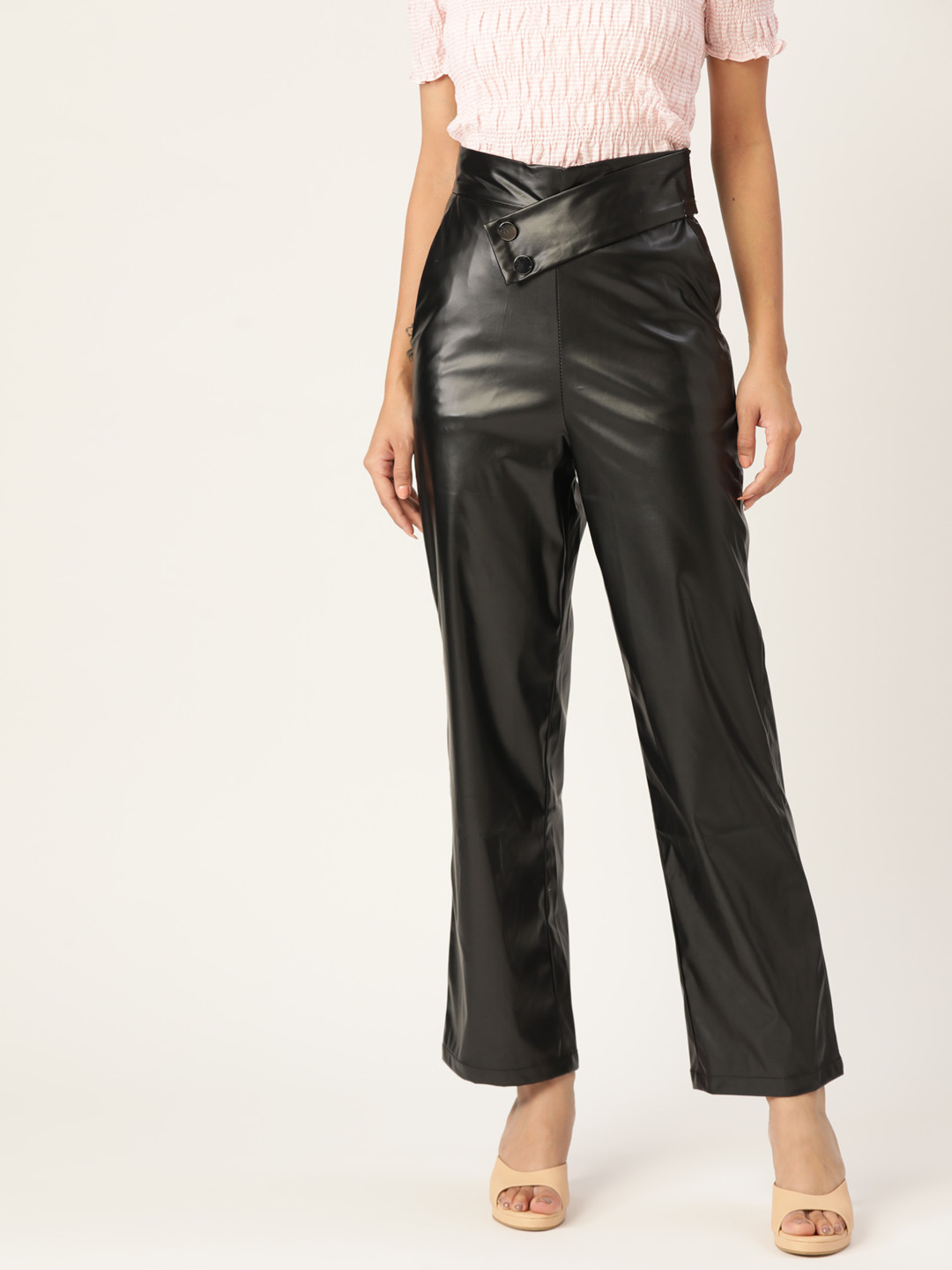 Zastraa Women Black Smart High-Rise Non Iron Parallel Trousers