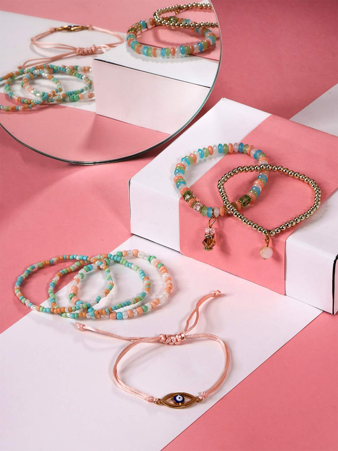 Yellow Chimes Women Multicolor Beaded With Evil Eye Charmed Bracelet