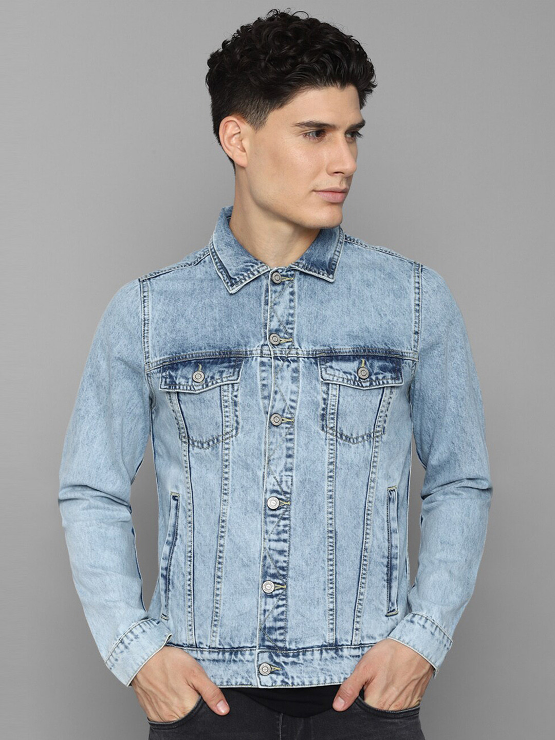 Allen Solly Sport Men Blue Cotton Washed Denim Jacket