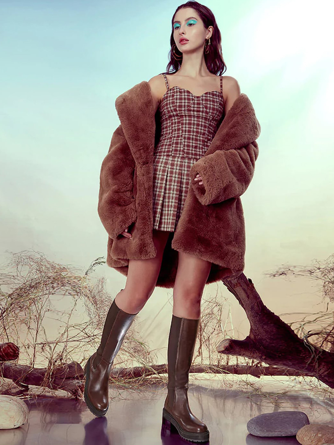 Saint G Women Brown Solid Leather Winter Long Boots