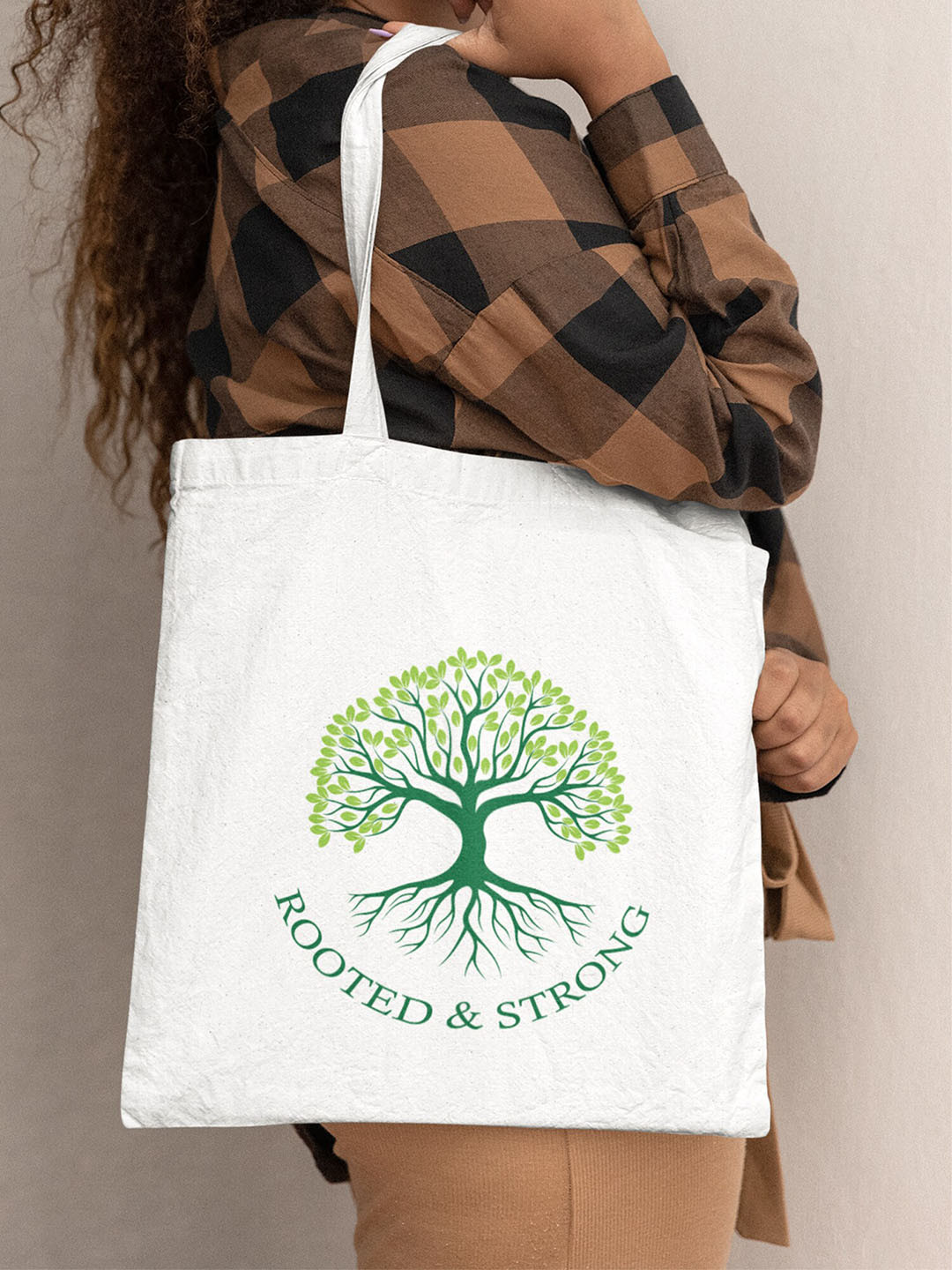 Doodle White Rooted and Strong Printed Structured Tote Bag