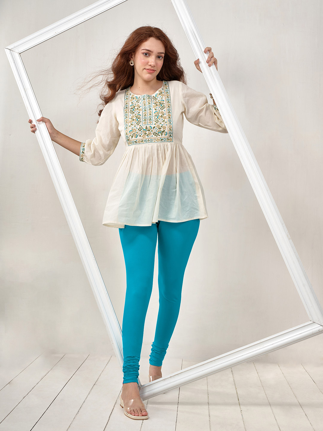 LYRA Women Blue Solid Churidar Length Leggings
