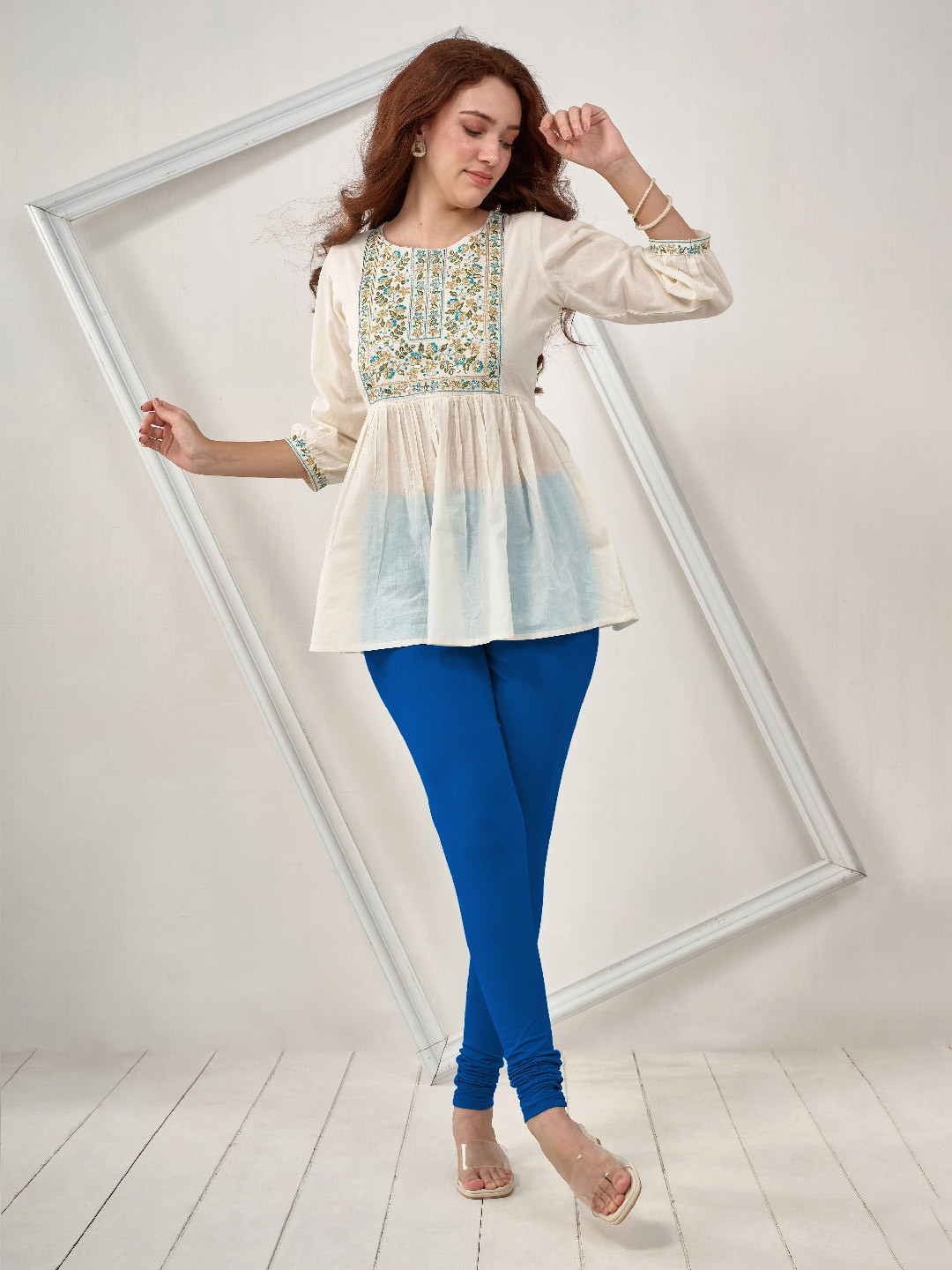 LYRA Women Blue Solid Churidar Length Leggings
