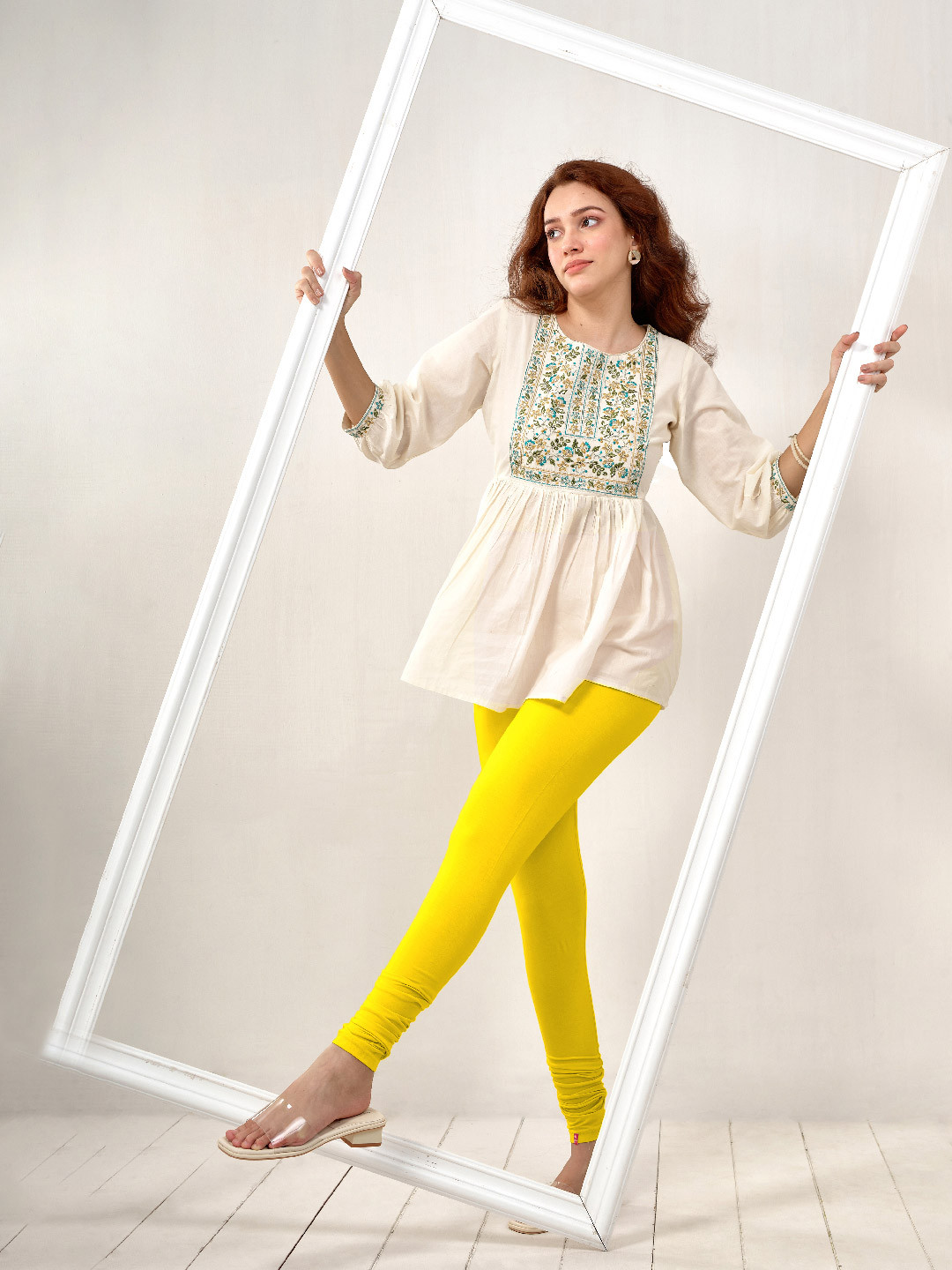 LYRA Women Yellow Solid Churidar Length Leggings