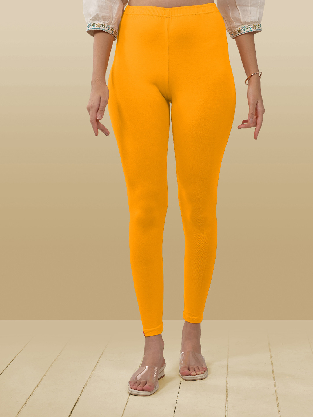 LYRA Women Yellow Solid Ankle Length Leggings