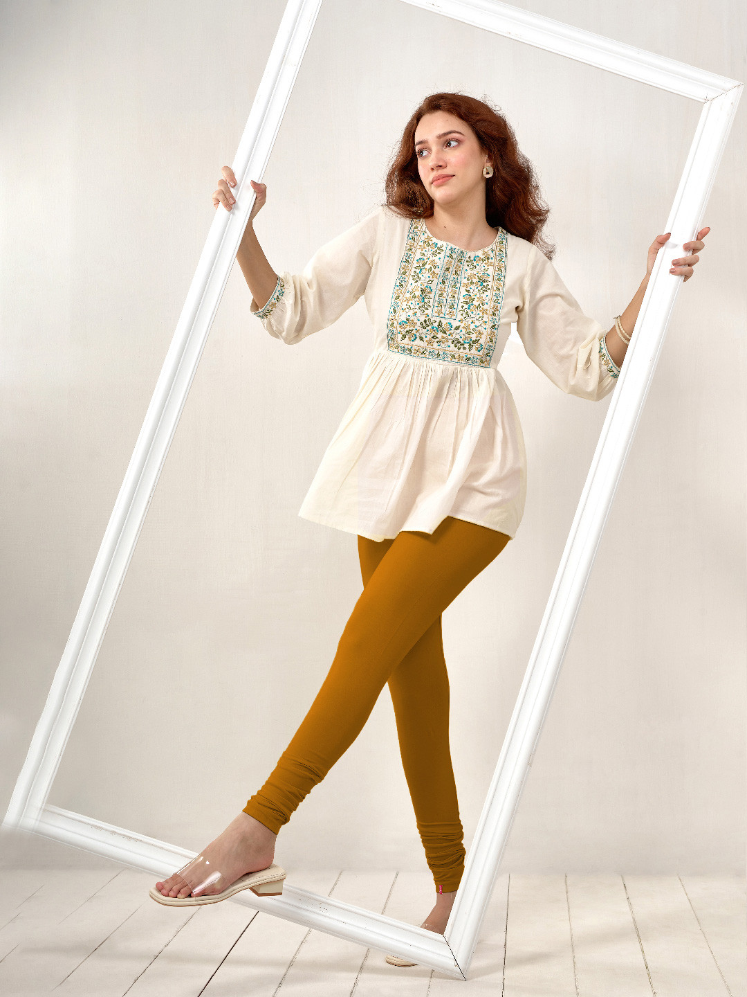 LYRA Women Rust Coloured Solid Churidar Length Leggings