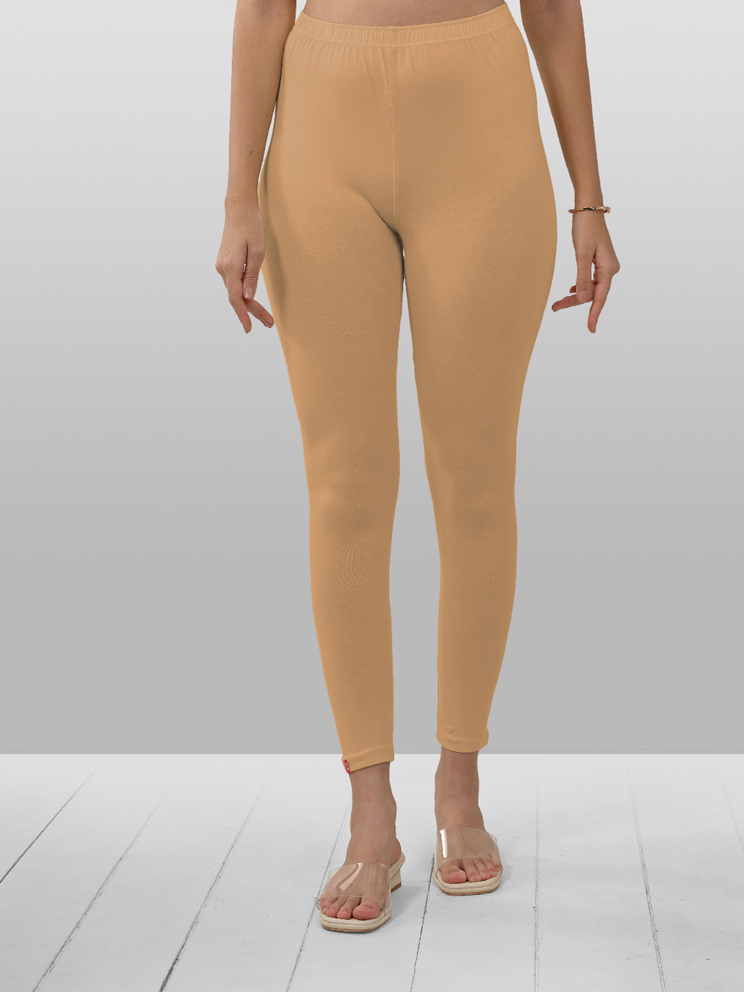 LYRA Women Sand Bronze Colored Solid Ankle Length Leggings