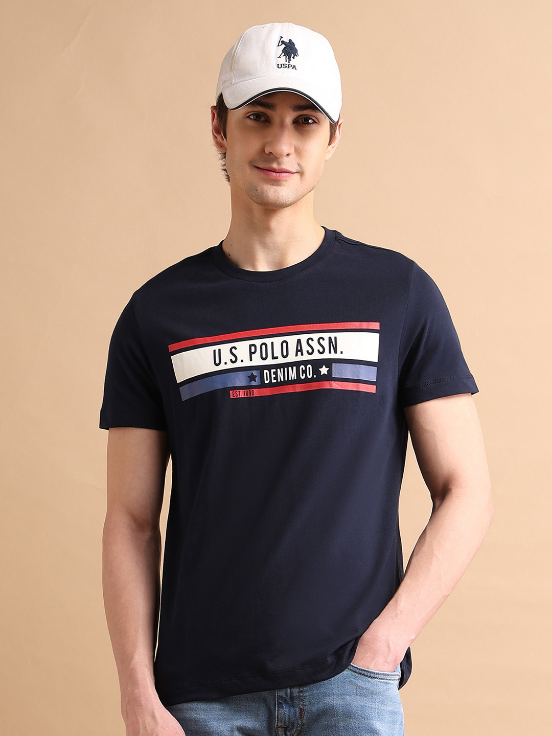 U S Polo Assn Denim Co Men Navy Blue Brand Heritage T-Shirt