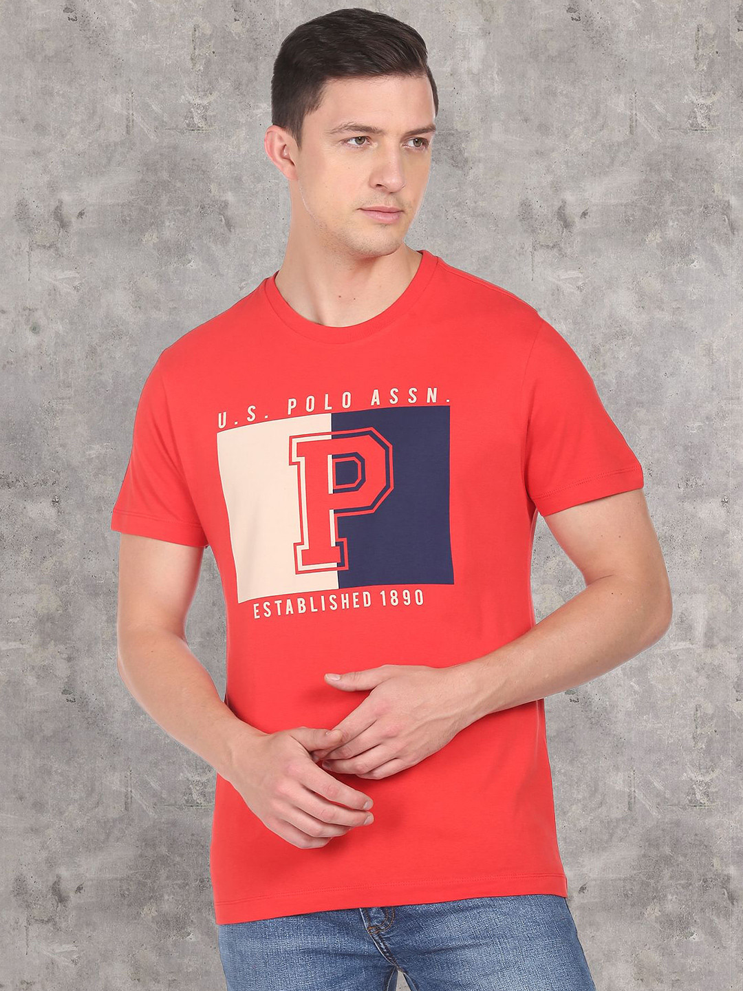 U S Polo Assn Denim Co Men Red Soft Varsity T-Shirt