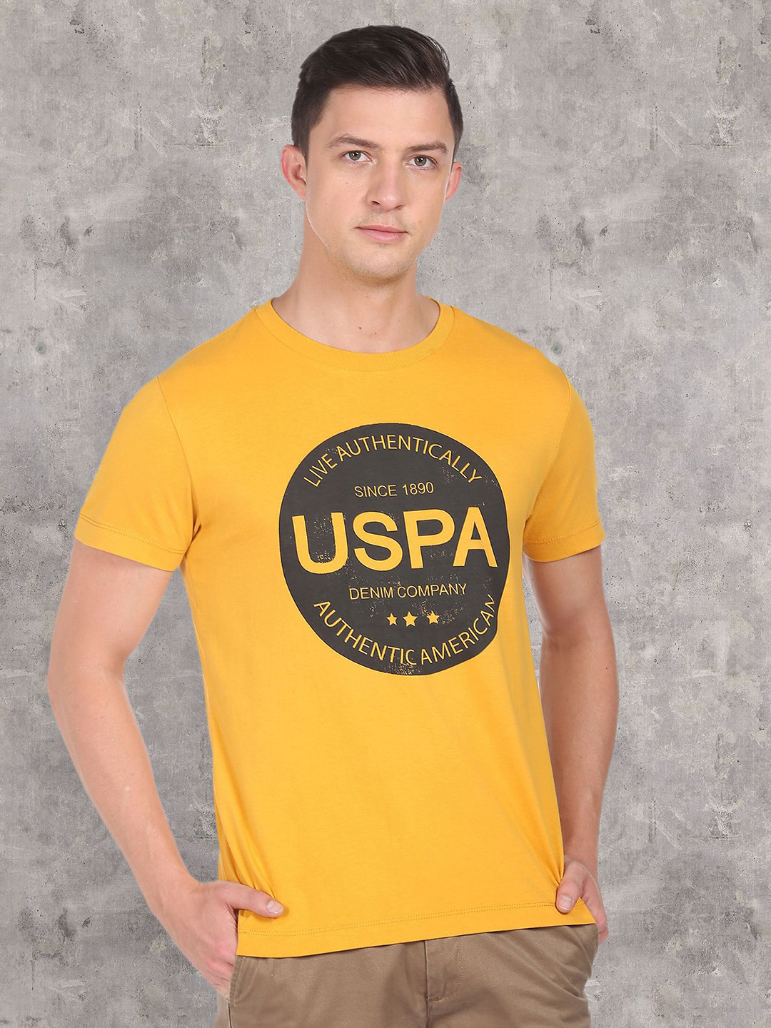 U S Polo Assn Denim Co Men Mustard Circle Logo T-Shirt