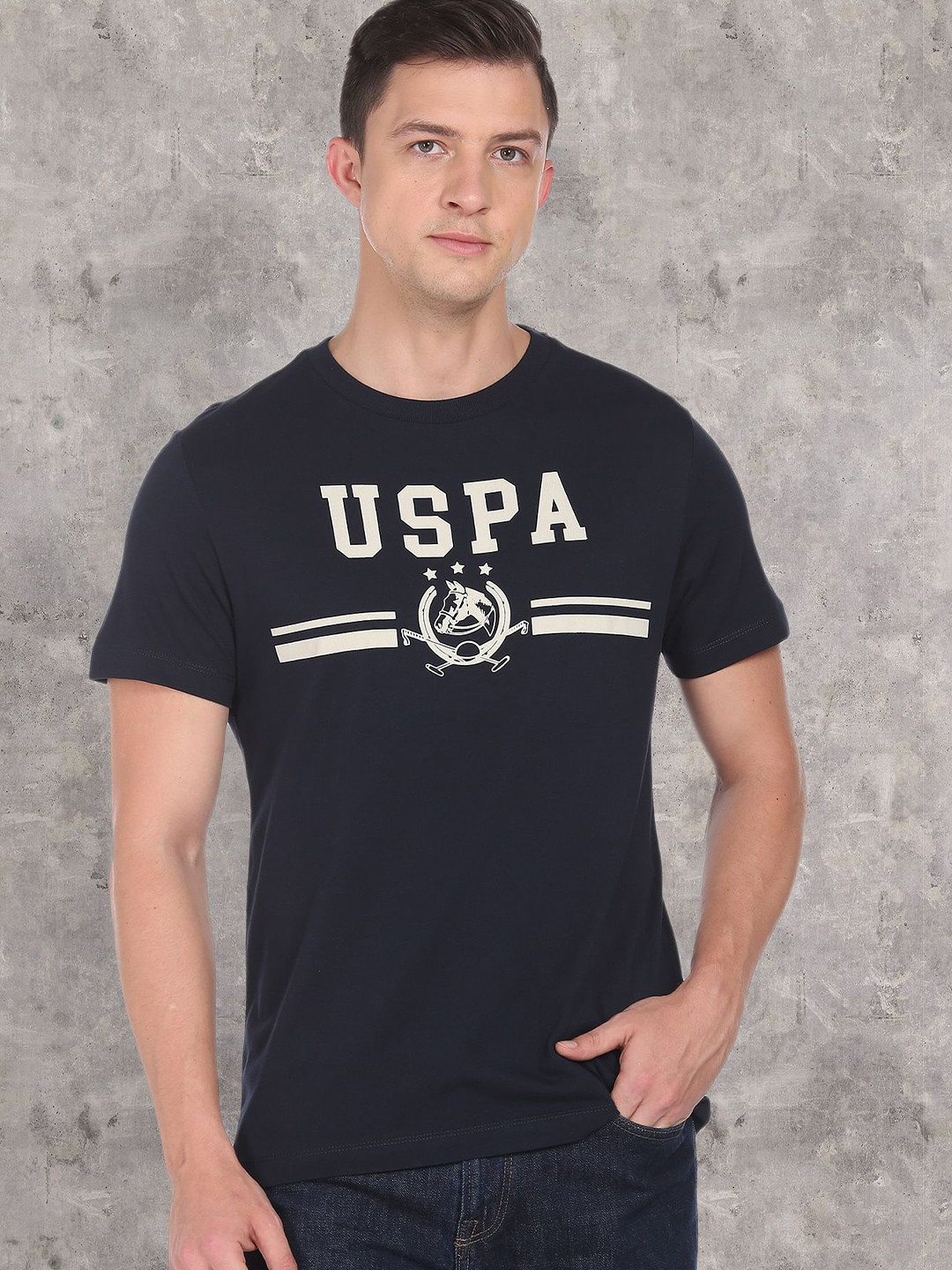 U S Polo Assn Denim Co Men Navy Blue Bold Logo T-Shirt