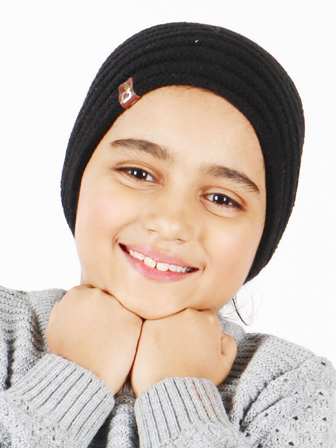 Bharatasya Girls Black Self Design Beanie