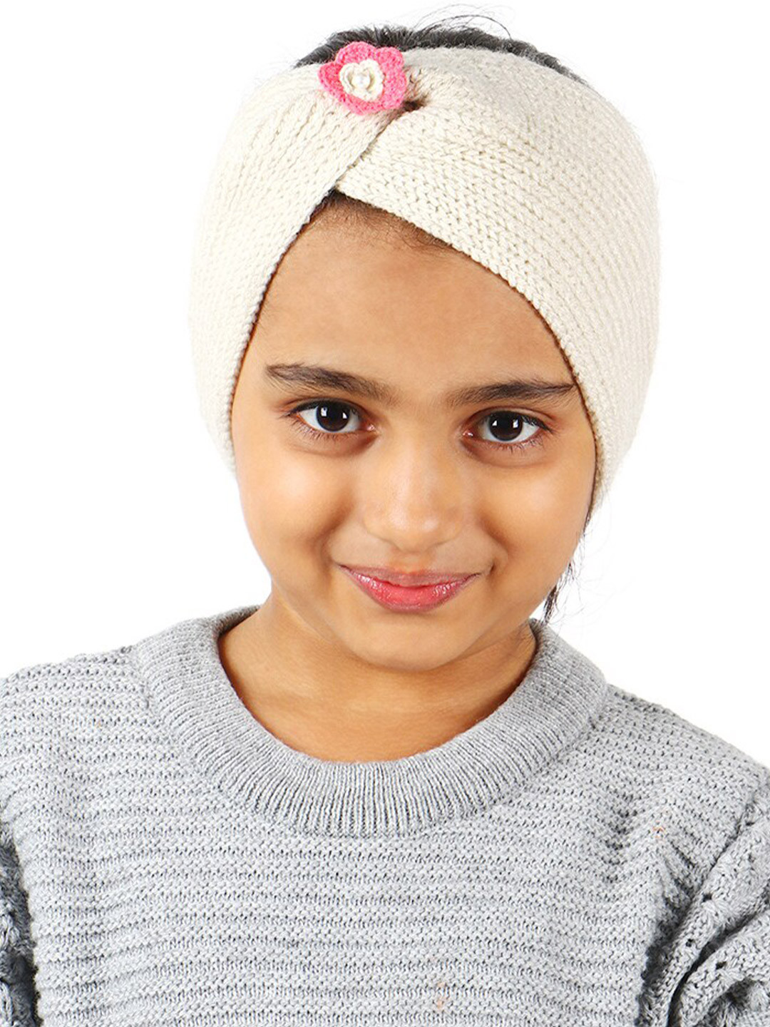 Bharatasya Kids Cream-Colored Handknitted Winter Headband