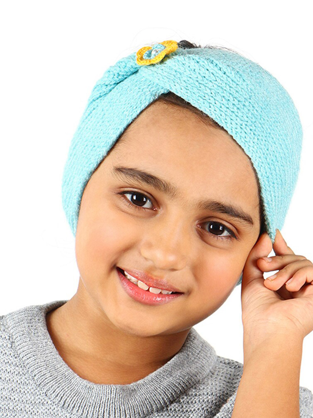 Bharatasya Girls Turquoise Blue Woolen Ear Warmer Headband
