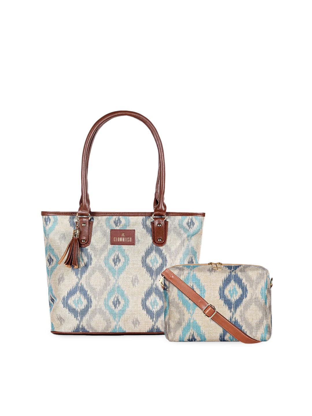 THE CLOWNFISH Percy & Isla Women Geometric Printed Structured Shoulder Bag With Tasselled