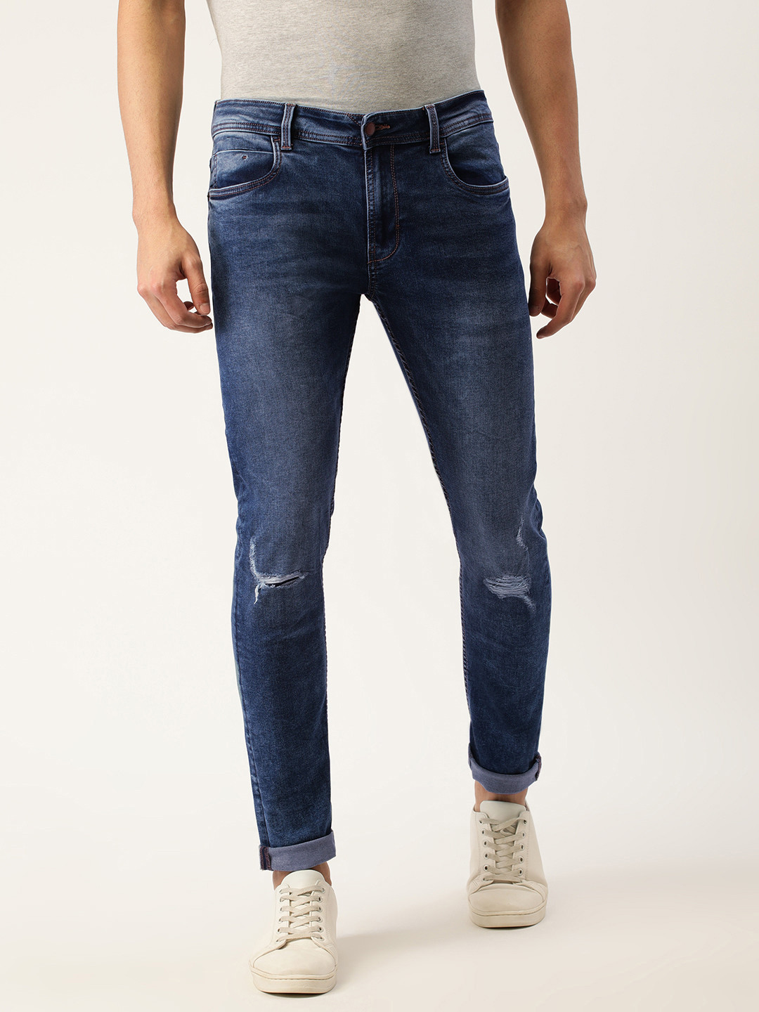 Peter England Better Jeans Company Men Blue Skinny Fit Low Rise Mildly Distressed Jeans