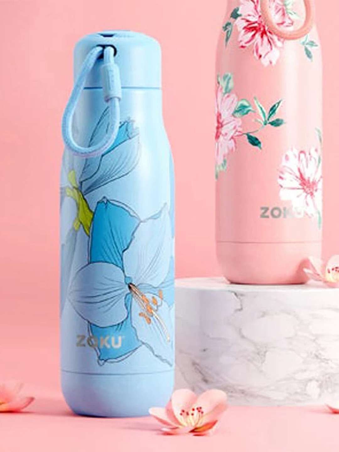 ZOKU Blue Floral Stainless Steel Double Wall Vacuum Water Bottle - 750ml