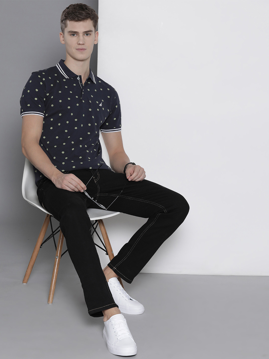Nautica Polka Dot Printed Polo Collar T-shirt