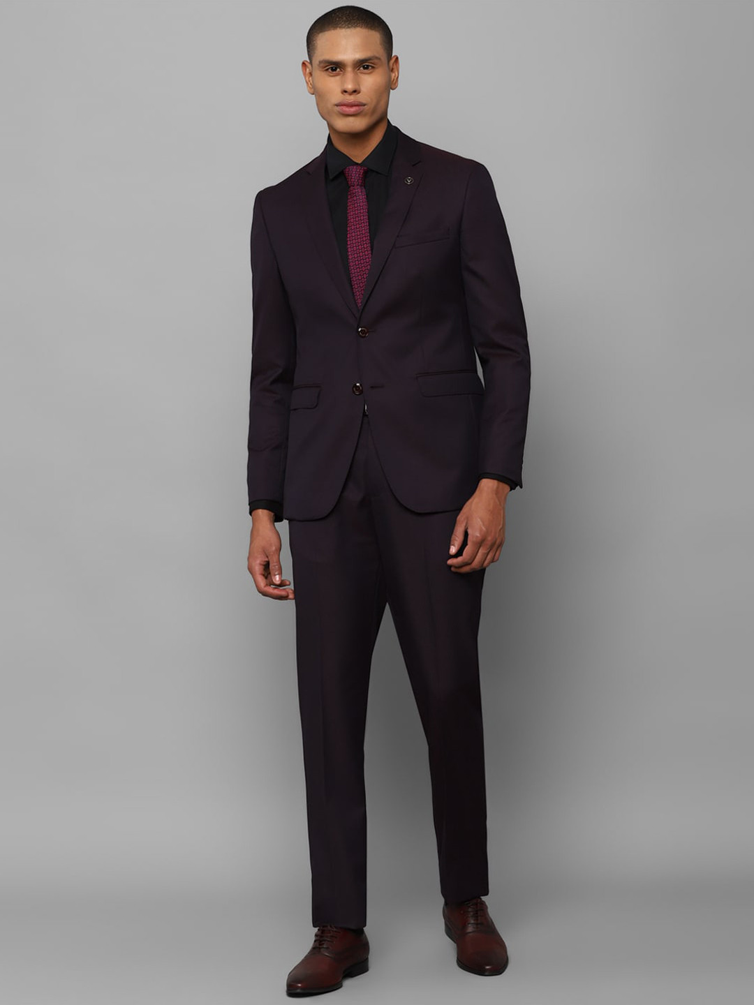 Allen Solly Men Purple Solid Slim-Fit Single-Breasted Two-Piece Formal Suit