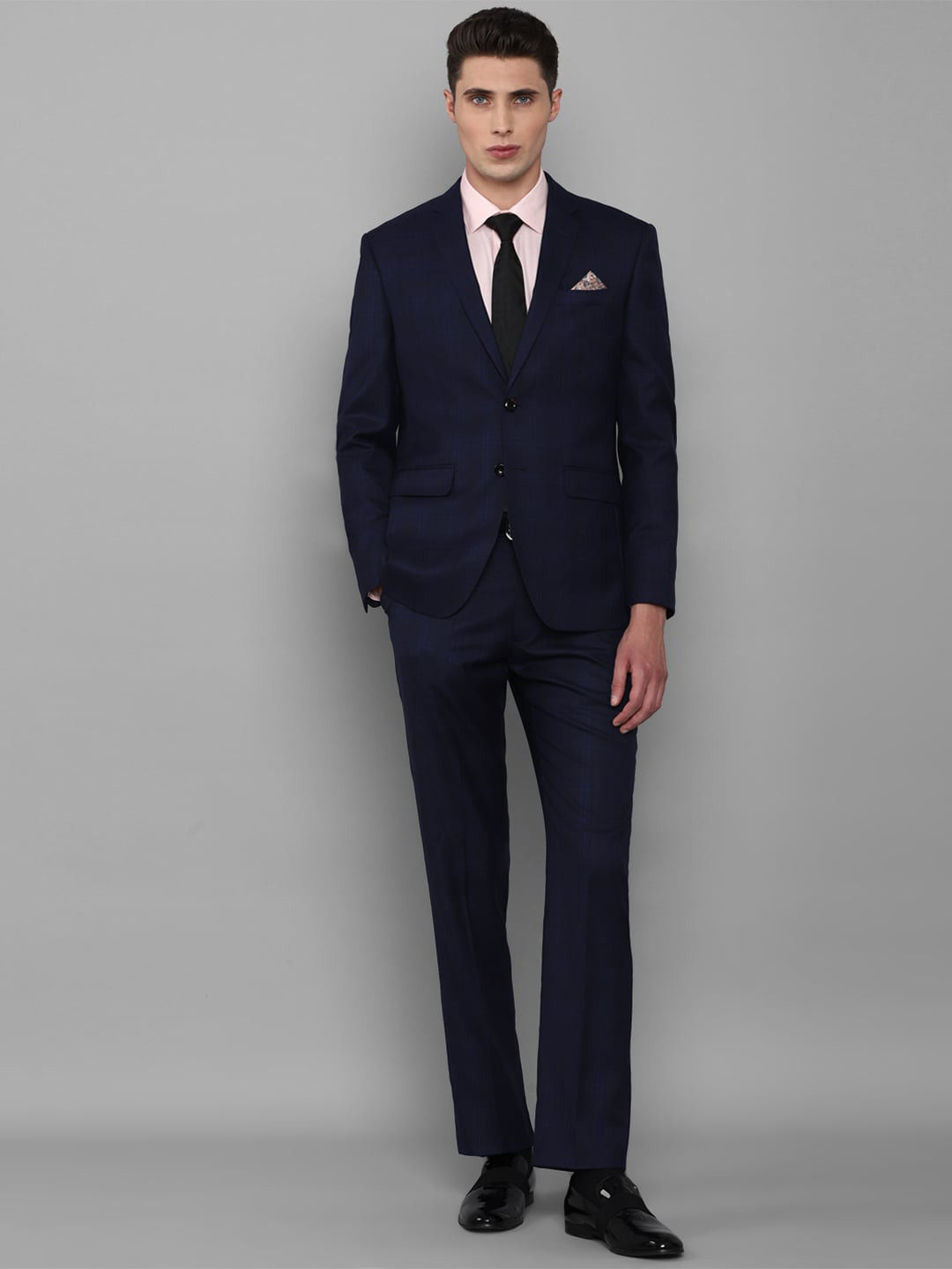 Luxure by Louis Philippe Men Navy Blue Solid Single-Breasted Slim-Fit Two-Piece Formal Suit
