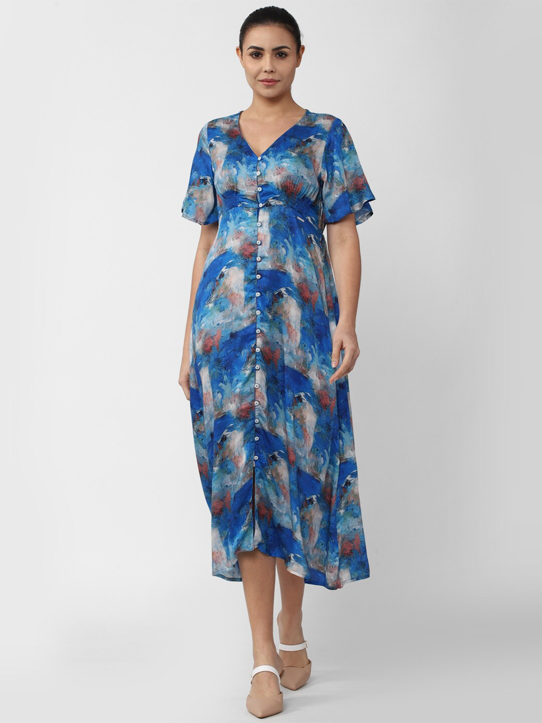 Van Heusen Woman Blue & Off White Tie and Dye Dyed Midi Dress