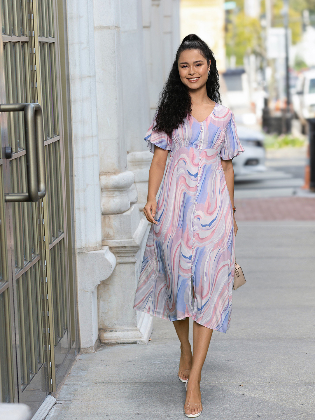 Van Heusen Woman Purple & Off White Midi Dress