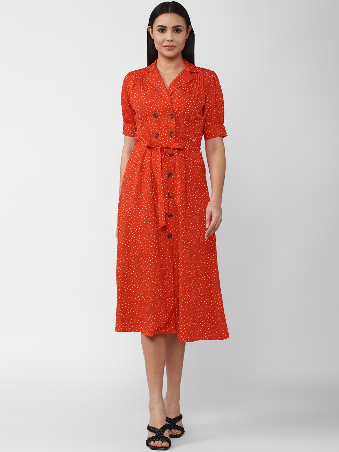 Van Heusen Woman Red & White Shirt Midi Dress