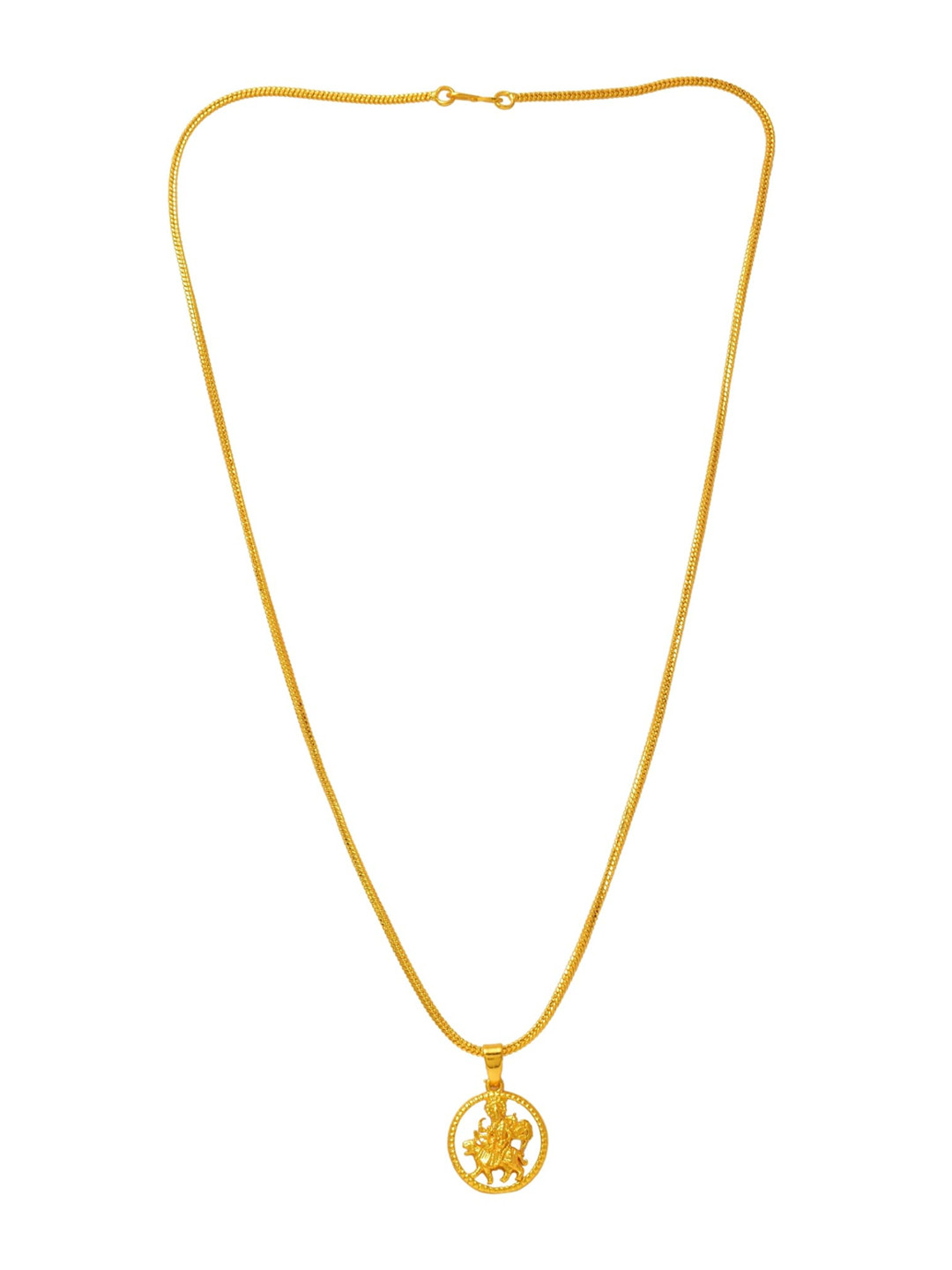 Jewar Mandi Gold-Toned & Gold-Plated Brass Pendant With Chain