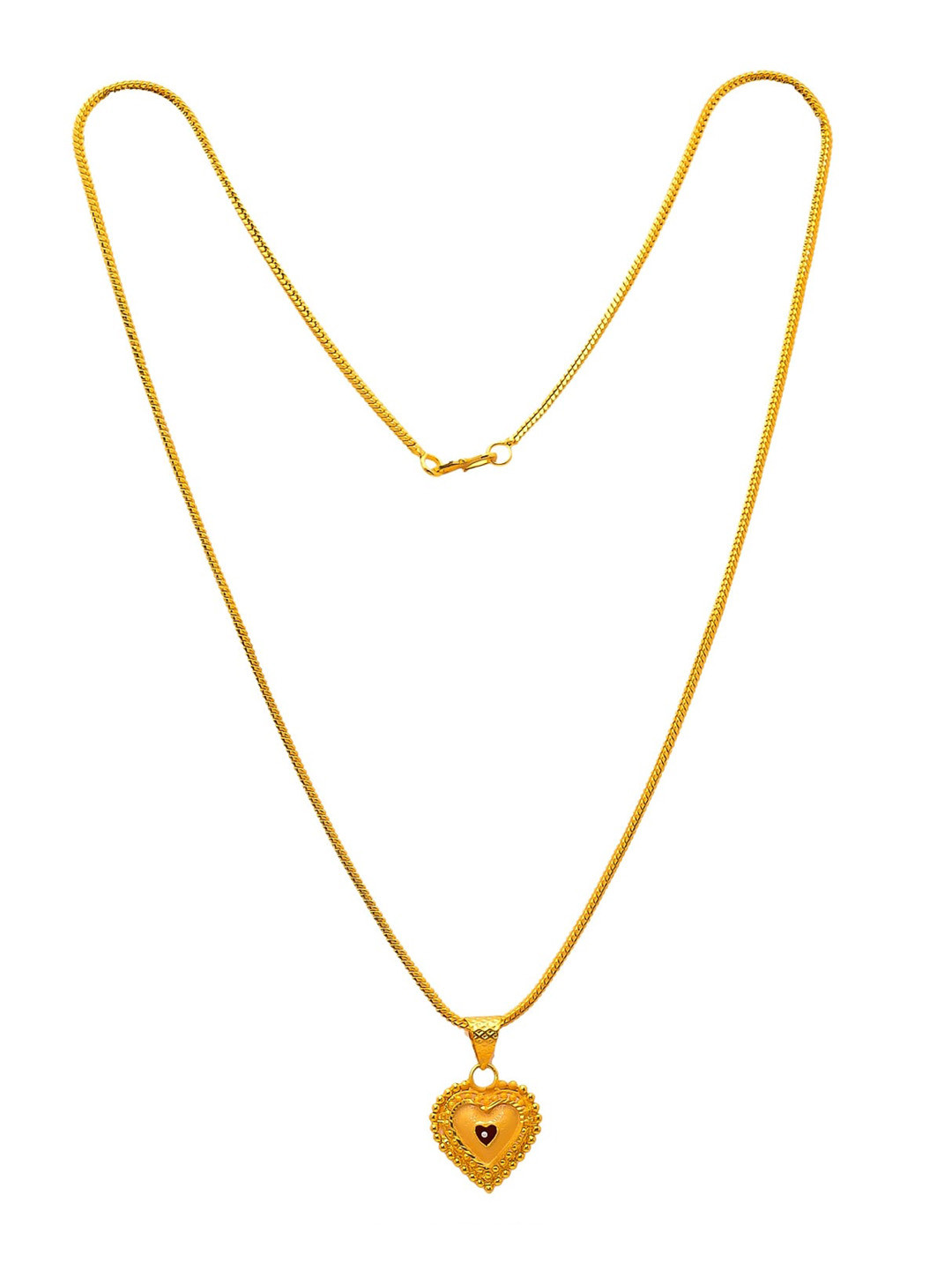 Jewar Mandi Gold Toned Gold Plated Heart Shaped Pendant With Chain