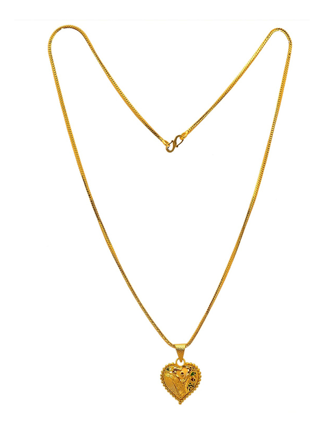 Jewar Mandi Gold-Toned Gold-Plated Heart Pendant With Chain