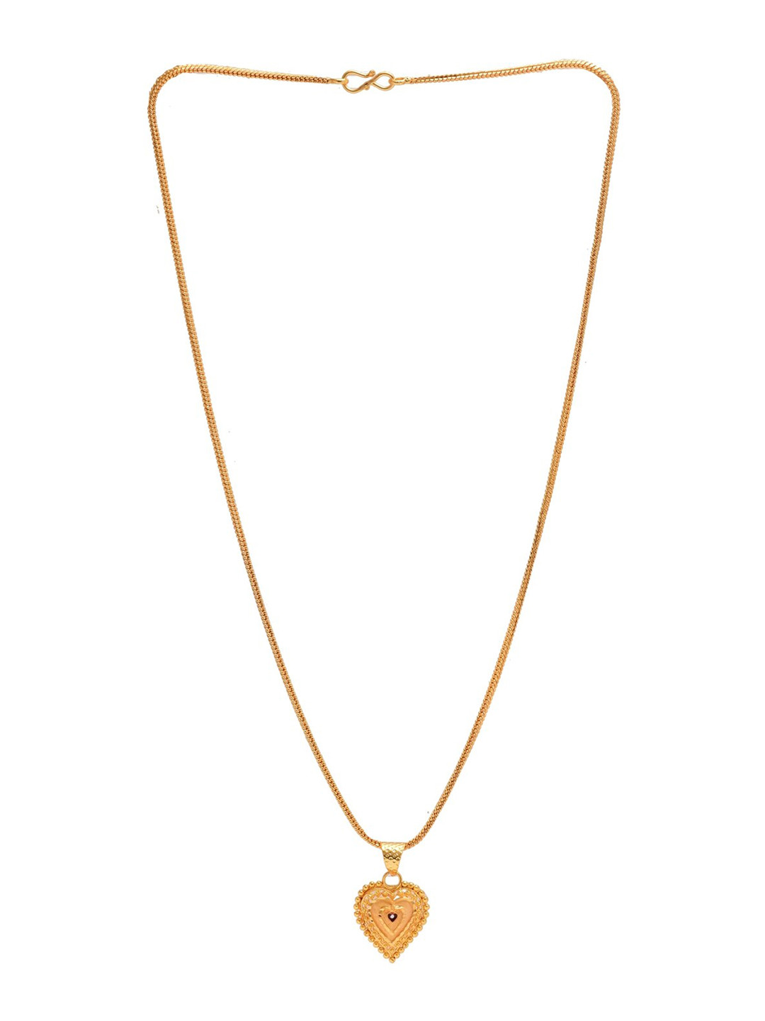 Jewar Mandi Gold-Plated Heart Shaped Pendant With Chain