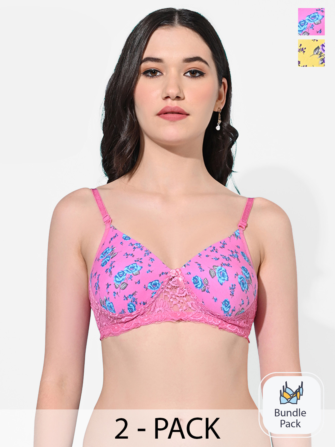FIMS Pack of 2 Pink & Yellow Floral Lightly Padded Bra MTR_Printed_Pad_Bra_PinkYellow_B