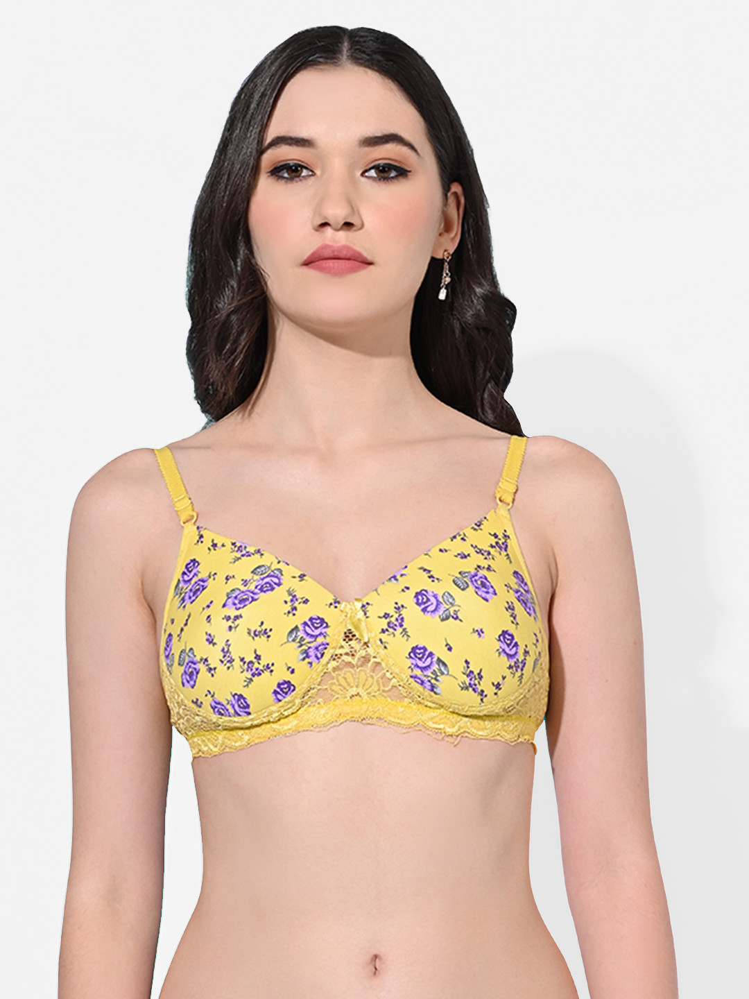 FIMS Yellow & Purple Floral Dry Fit Lightly Padded Bra MTR_Printed_Pad_Bra_Yellow_B
