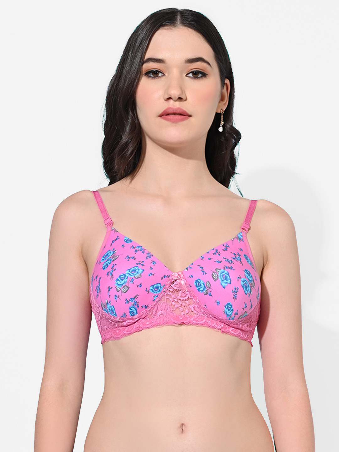 FIMS Pink & Blue Cotton Floral Dry Fit Lightly Padded Bra MTR_Printed_Pad_Bra_Pink_B