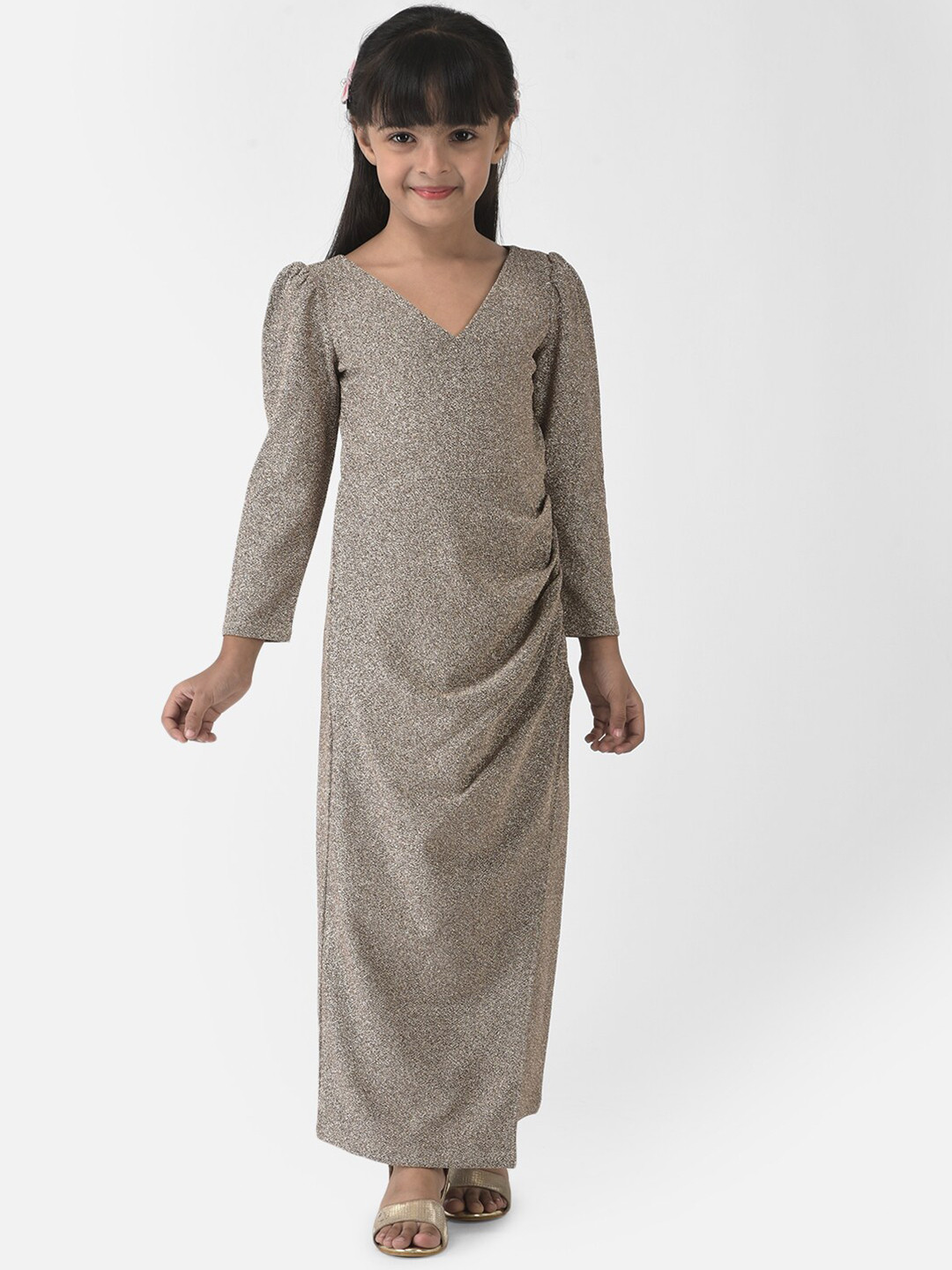Eavan Girls Gunmetal-Toned Embellished Maxi Dress