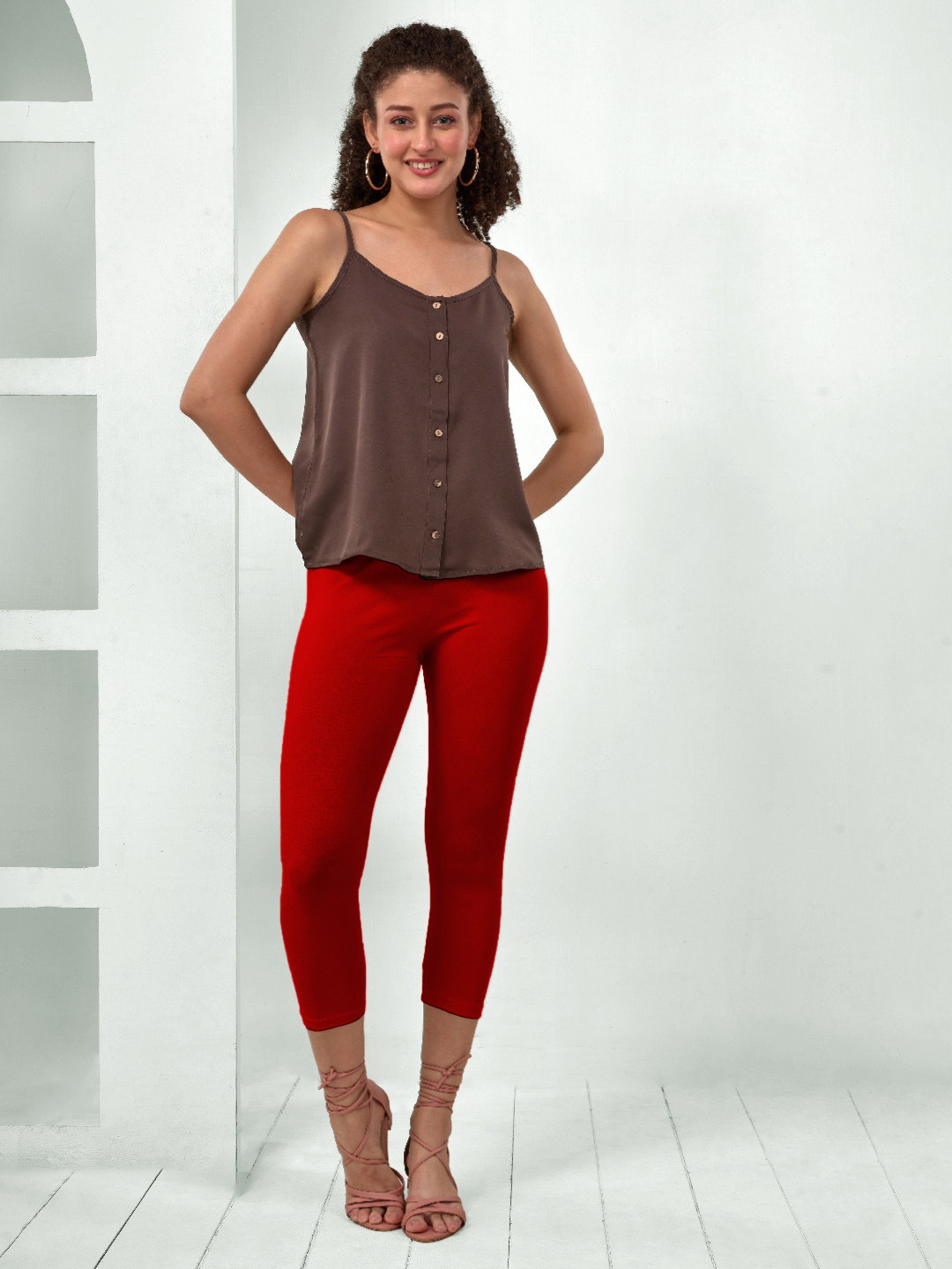 LYRA Women Red Solid Pure Cotton Capris