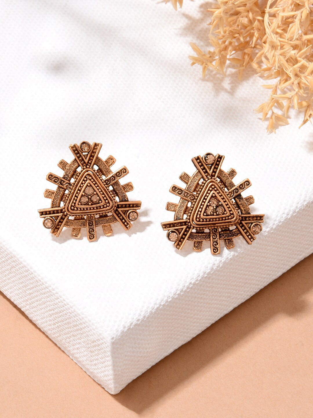 ToniQ Gold-Plated Triangular Studs Earrings