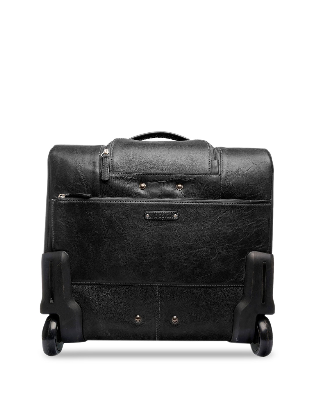 Hidesign Black Solid Leather Overnighter Trolley Bag