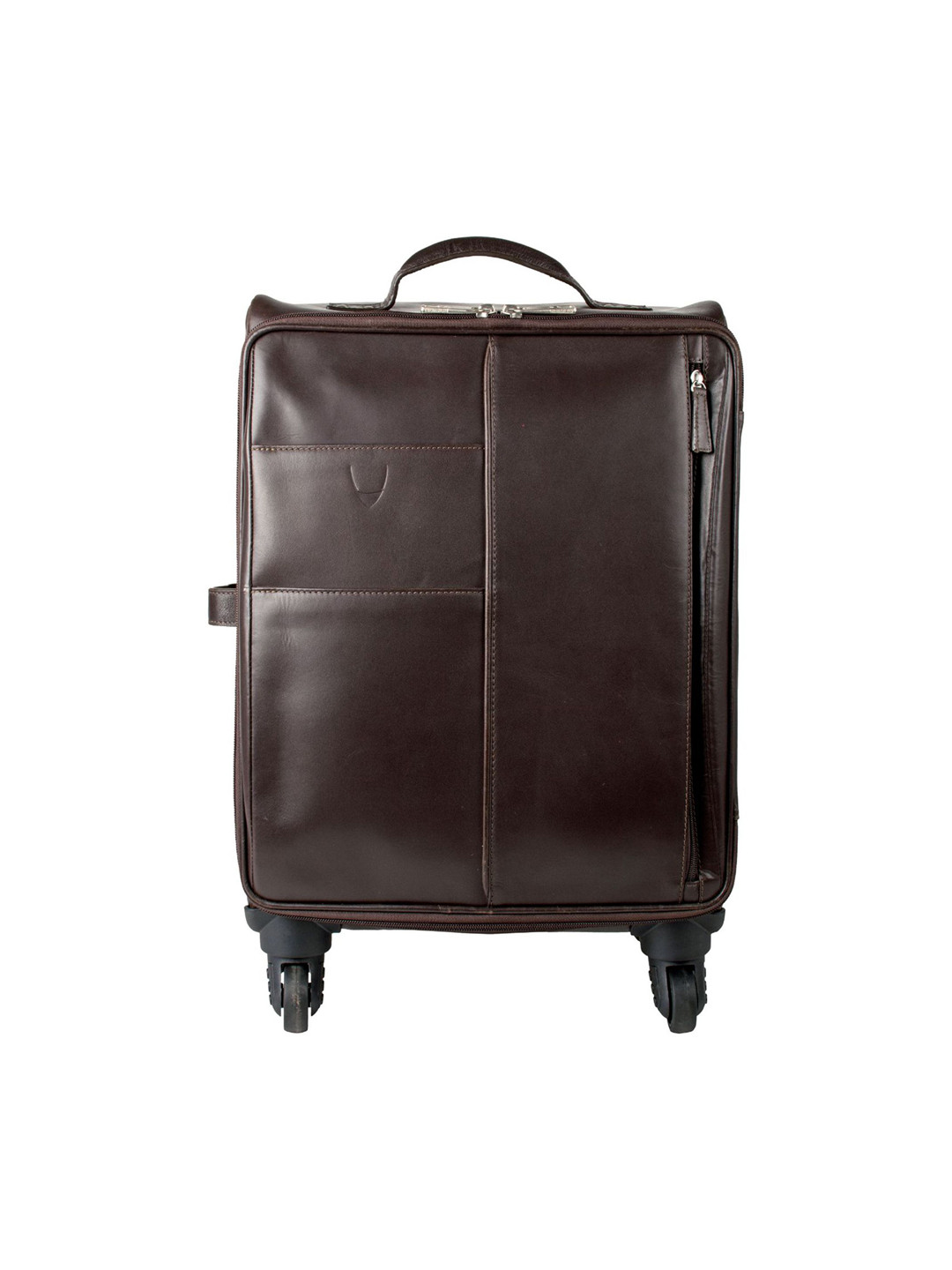 Hidesign Black Solid Leather Trolley Suitcase