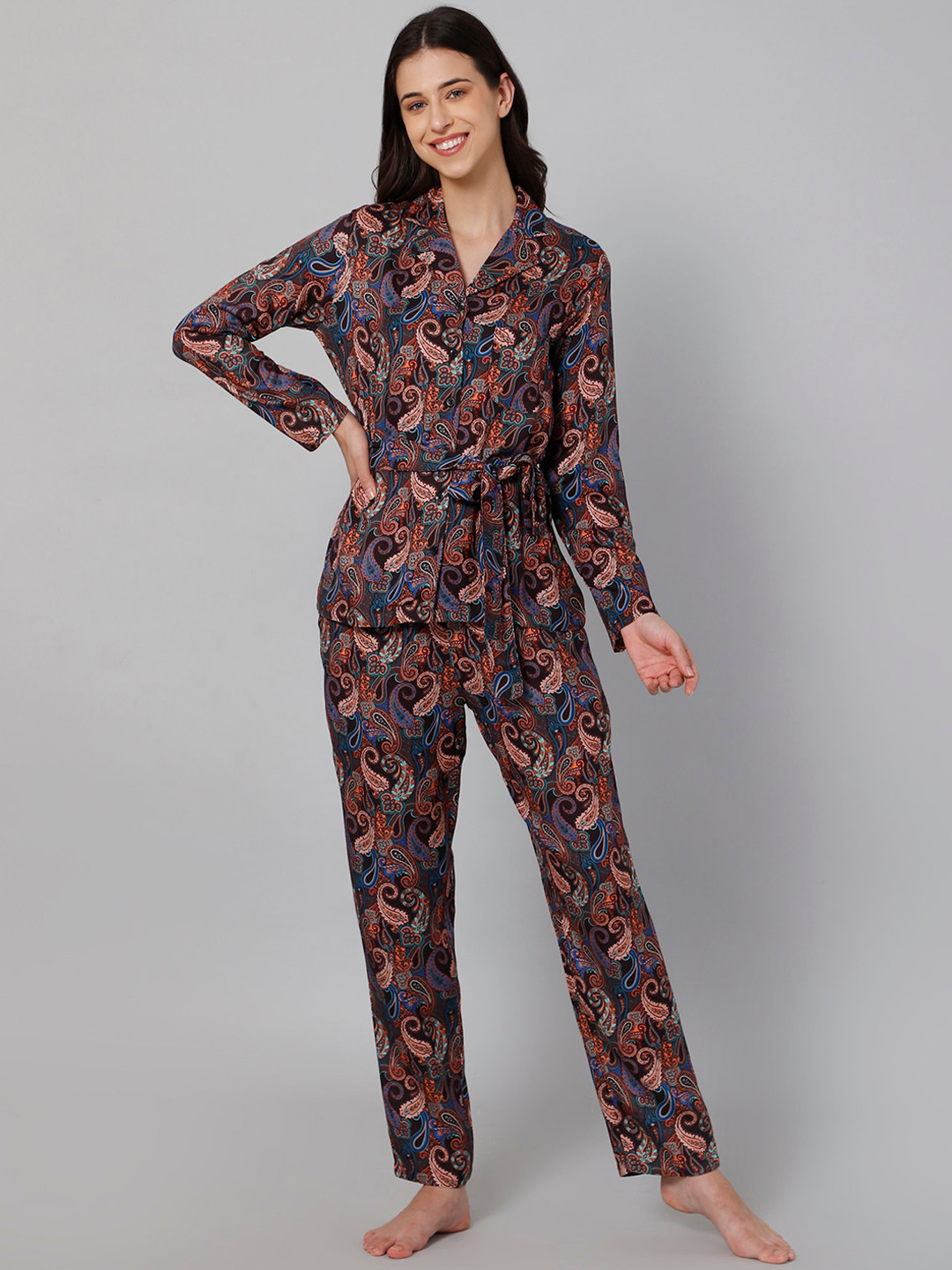 DRAPE IN VOGUE Women Black & Blue Printed Night suit