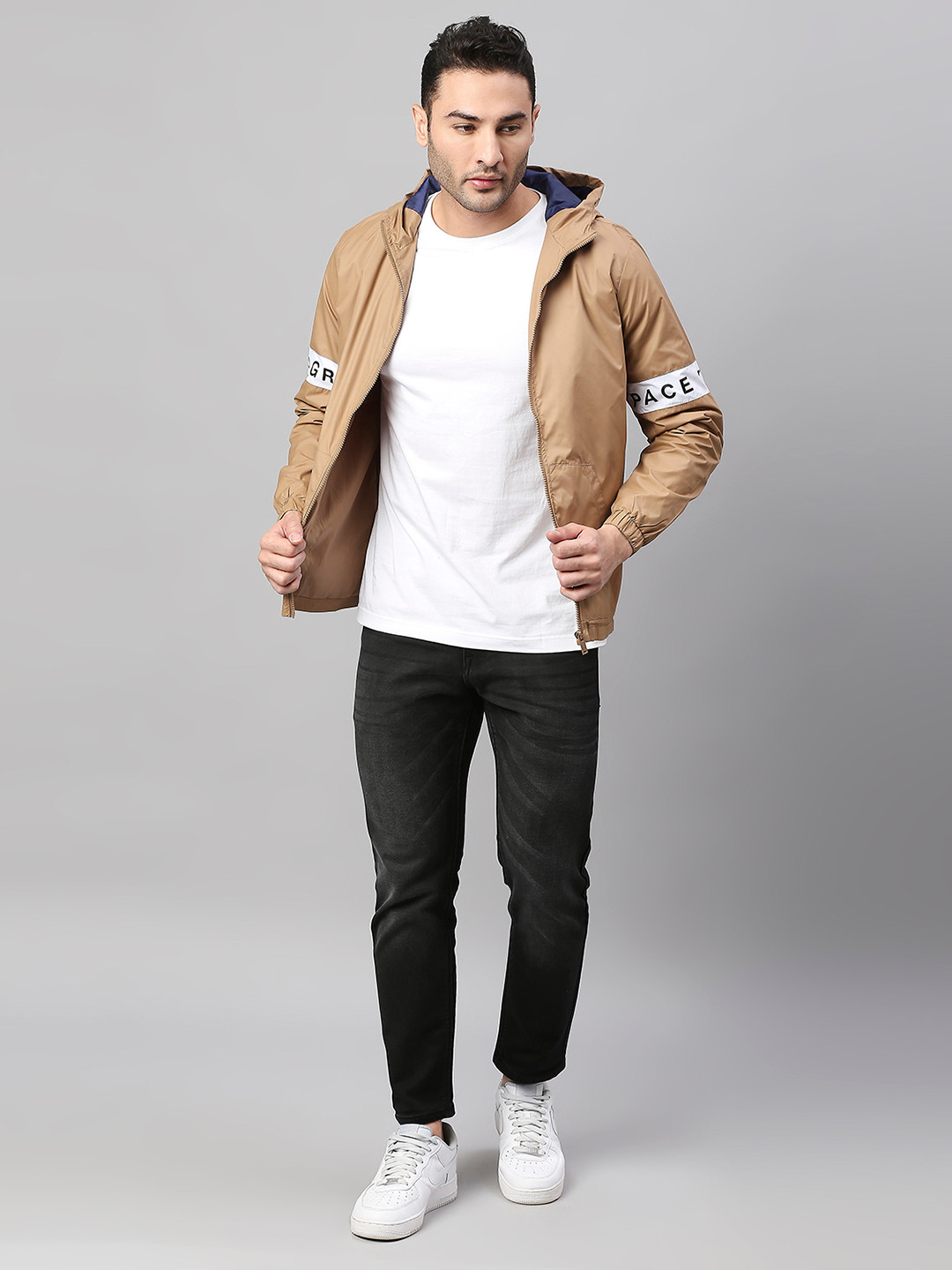 Dennis Lingo Men Khaki White Lightweight Padded Jacket