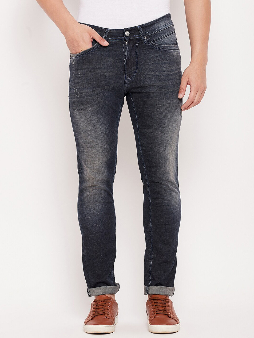Duke Men Blue Slim Fit Heavy Fade Dark Shade Stretchable Jeans